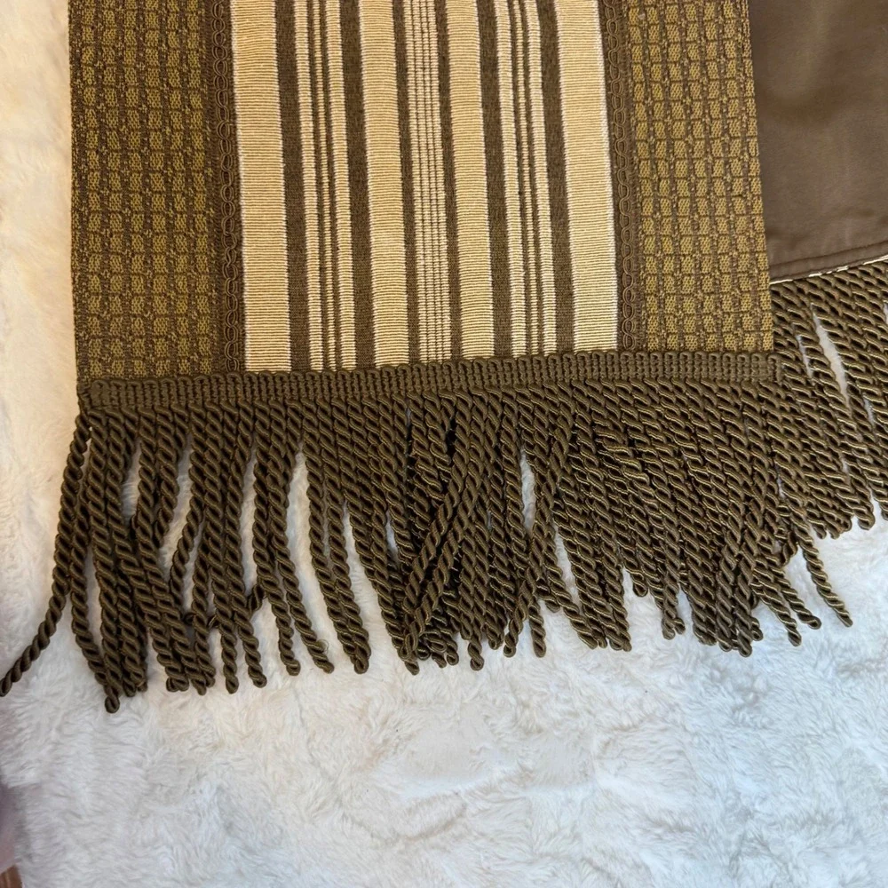 Chris Madden JCPenney Home Brown Tan Damask Stripe Fringed Table Runner 13x72